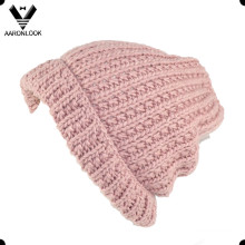 Atacado acrílico chapéu de inverno morno crochet com punho